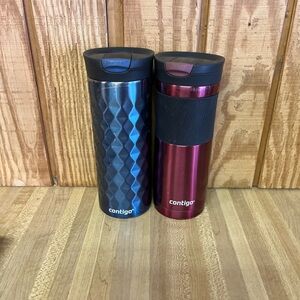Contigo  Blue and Metallic Red Travel Mugs pair